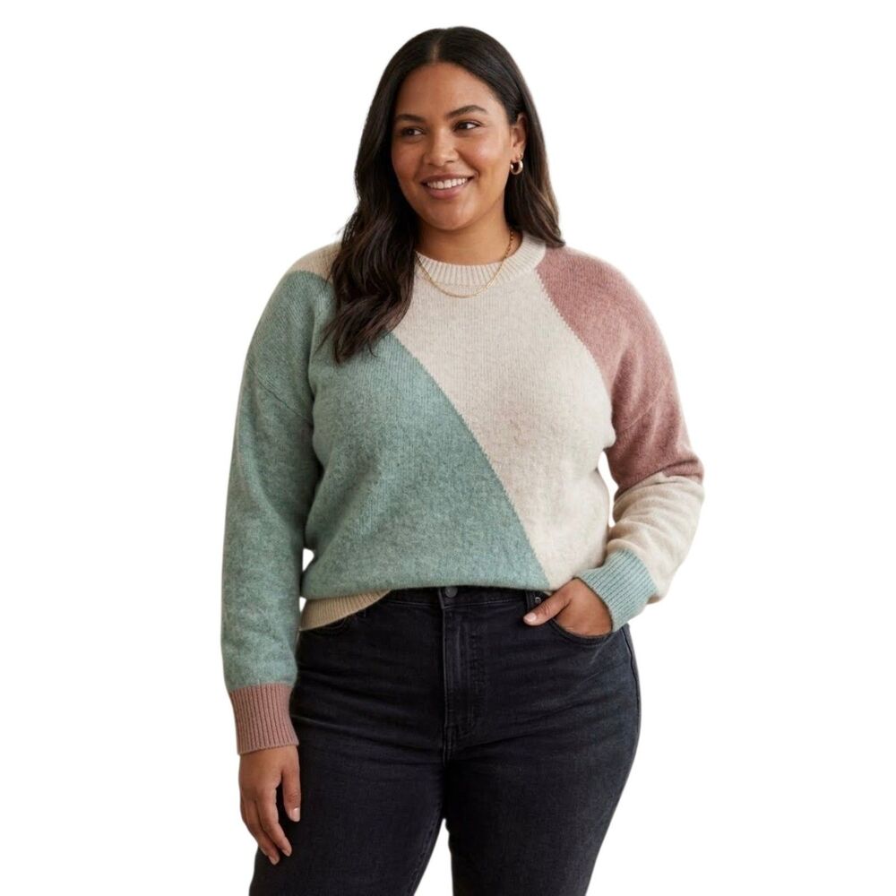 Madewell Color Block Knit Sweater Pullover Woman's 1X Beige Rust Sage Green